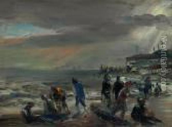 Storm Over The Beach Oil Painting - William Glackens
