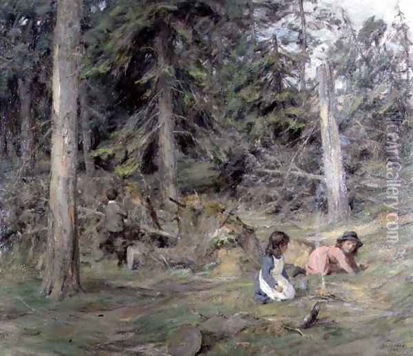 Around a Camp Fire, 1899 Oil Painting - James Riddel