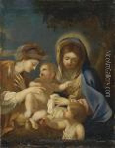 The Mystic Marriage Of Saint Catherine With The Infant Saint Johnthe Baptist Oil Painting - Sebastian Bourdon