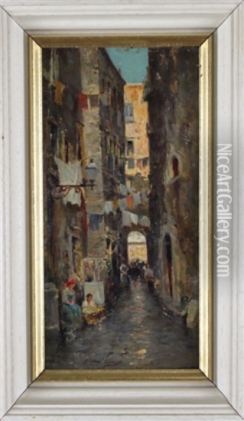 Market Scene With Figures Oil Painting - Vincenzo Migliaro