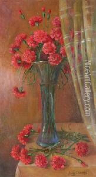 Carnations In A Clear Vase Oil Painting - Abbott Fuller Graves