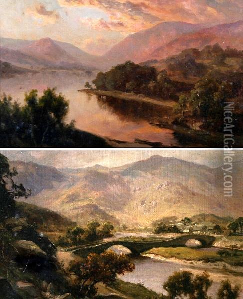'grasmere', And Another Similar Of A Lakelandlandscape Oil Painting - Edward Henry Holder