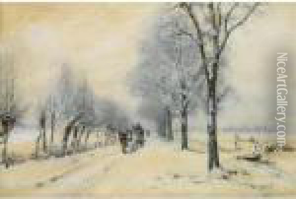 A Horse And Carriage In The Snow Oil Painting - Louis Apol