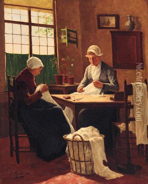 The Young Seamstresses Oil Painting - Lodewijk Jozef Adri. Roelandt