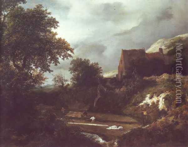 Bleaching ground in a hollow by a cottage Oil Painting - Jacob Van Ruisdael