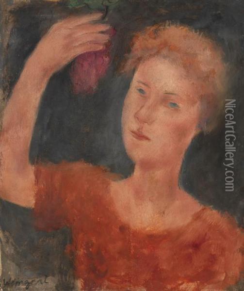 Portrait De Jeune Femme A La Grappe De Raisin Oil Painting - Joachim Weingart