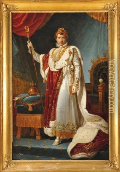Portrait De L'empereur Napoleon Ier En Costume De Sacre (studio Of Baron Francois Gerard) Oil Painting - Marie Elenore Godefroy