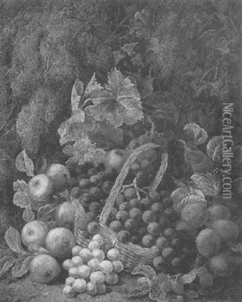 Still Life With Grapes, Plums And Apples Oil Painting - George Clare