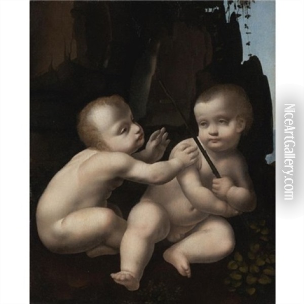 The Christ Child With The Infant St. John The Baptist Oil Painting - Marco d' Oggiono
