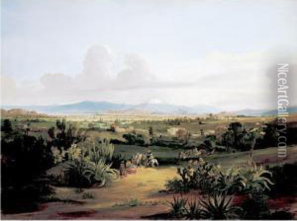 Vista Del Valle De Mexico Con Volcanes Y Lago De Texcoco Oil Painting - Johann Moritz Rugendas