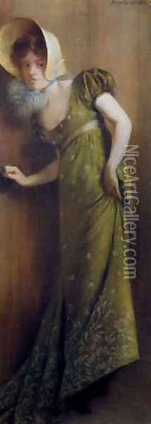 Carrier Belleuse Elegant Woman In A Green Dress Oil Painting - Carrier-belleuse Pierre