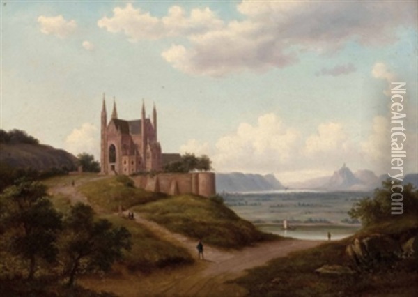 Die Apollinaris-kirche Bei Remagen Am Rhein Oil Painting - Walther Wuennenberg