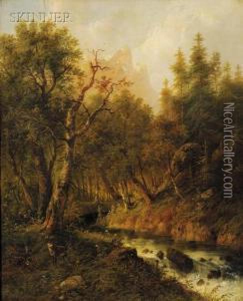 Boehm Deer By A Woodland Stream Oil Painting - Eduard Boehm