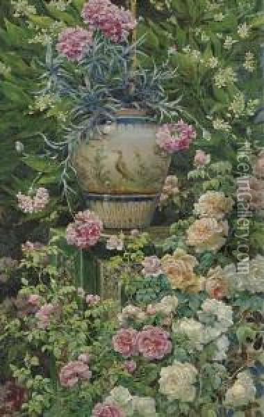 The Rose Garden Oil Painting - Manuel Garcia y Rodriguez