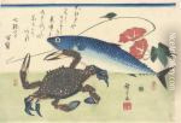 Two Prints From A Large Fish Series Oil Painting - Utagawa or Ando Hiroshige