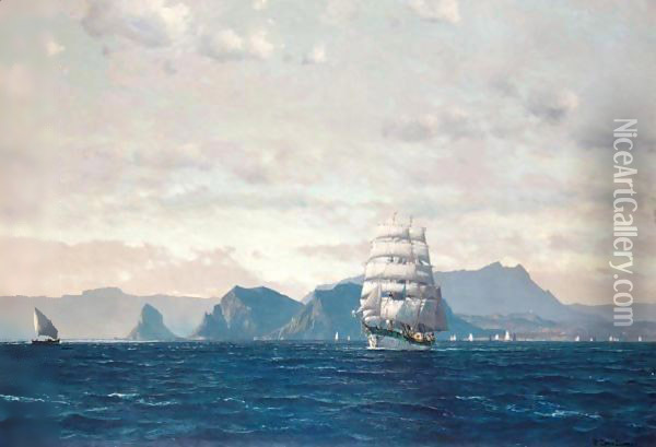 A Yacht Sailing In The Gulf Of Palermo Oil Painting - Michael Zeno Diemer