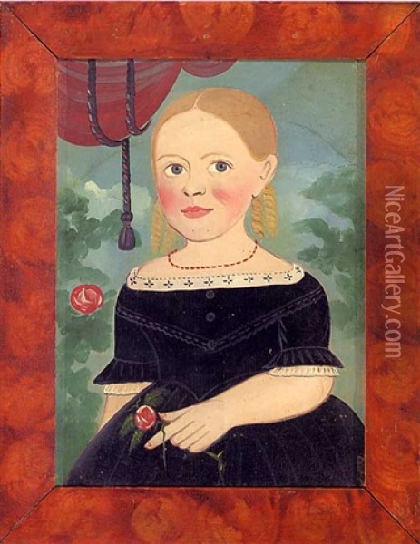 Portrait Of Ann Maria Wilcox Holding A Rose Oil Painting - George G. Hartwell