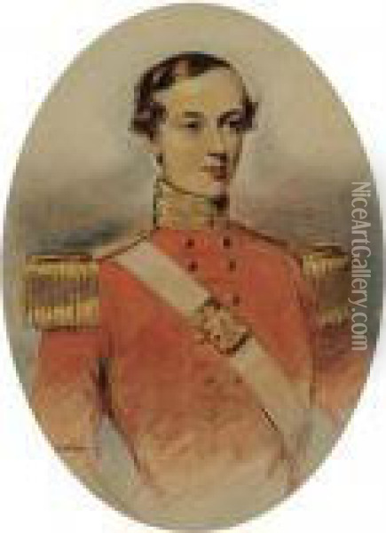Portrait Of An Officer Oil Painting - George Richmond