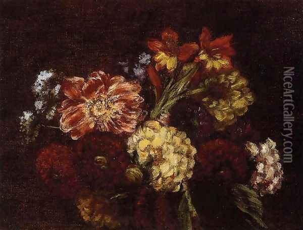 Flowers: Dahlias and Gladiolas Oil Painting - Ignace Henri Jean Fantin-Latour