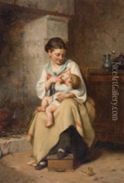 Mutter, Ihr Kind Stillend Oil Painting - Leon Emile Caille