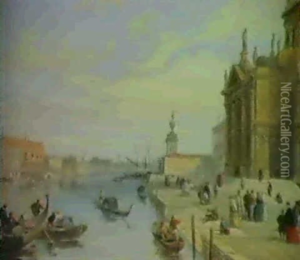 View Of The Doge's Palace From The Steps Of The Church      Of Santa Maria; Distant View Of The Doge's Palace, Venice Oil Painting - Edward Pritchett