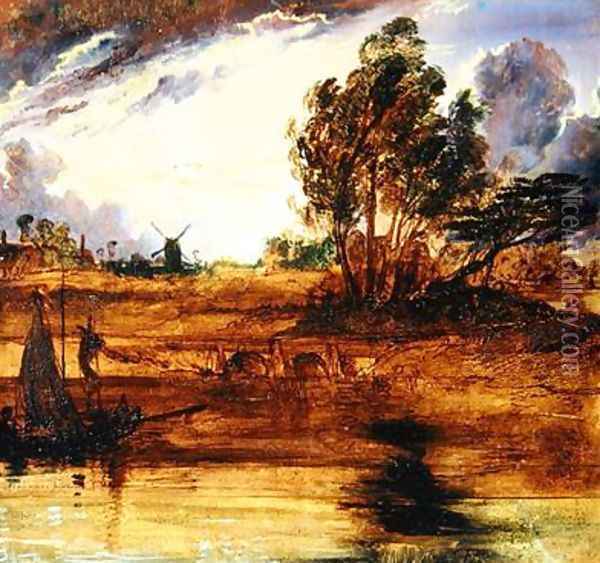 A River Landscape at Sunset Oil Painting - Sir Edwin Henry Landseer