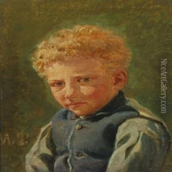Potrait Of A Boy With Bright Hair Oil Painting - Michael Therkildsen