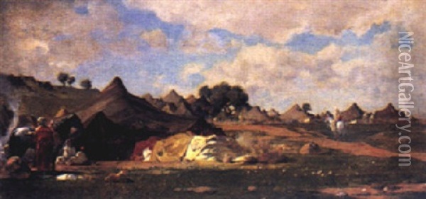 Beduinenlager In Hugeliger Landschaft Oil Painting - Gustave Achille Guillaumet
