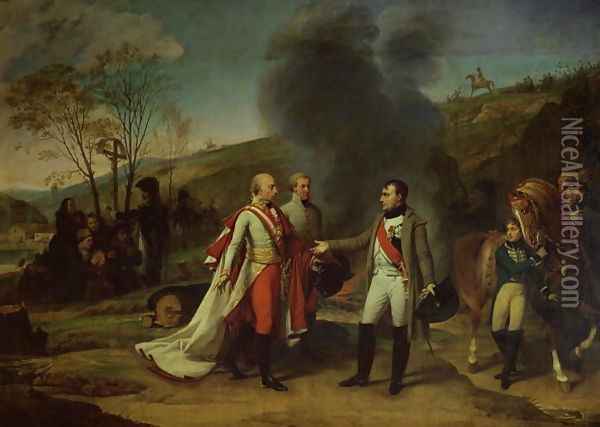 Meeting between Napoleon I 1769-1821 and Francis I 1768-1835 after the Battle of Austerlitz Oil Painting - Antoine-Jean Gros