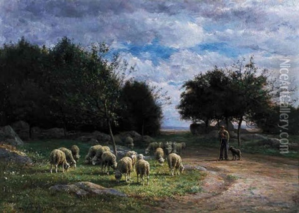 The Shepherd Oil Painting - Jean Ferdinand Chaigneau