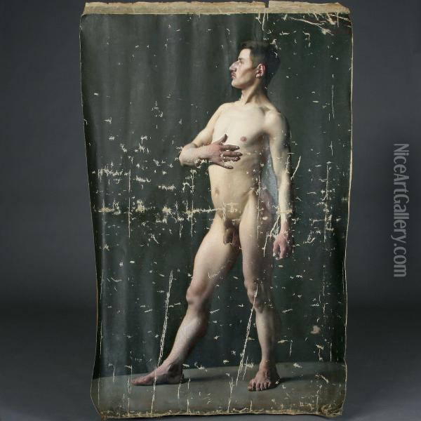 An Academy Study Ofa Naked Man Oil Painting - Valdemar Kornerup