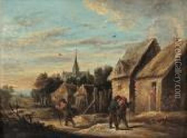 Y Hans Efterfoljd, Bygata Med Samtalande Bonder Oil Painting - David The Younger Teniers