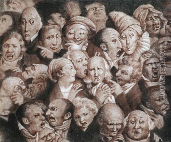 Charakterkopfe In Einer Menschenmenge Oil Painting - Isaac Cruikshank