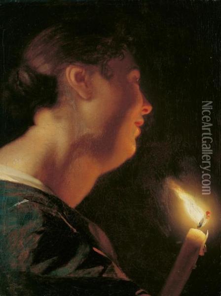 Junge Frau Mit Kerze Oil Painting - Godfried Schalcken
