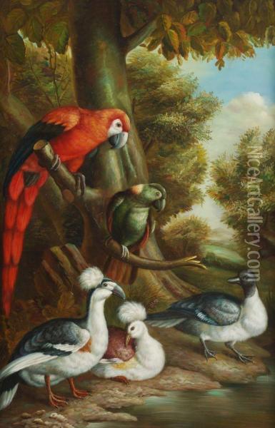 Parrots And Other Exotic Birds Oil Painting - Jakob Bogdani Eperjes C