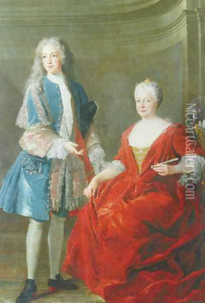 Portrait of a noble lady and young man, Probably the Duchess of Lorraine and her son 1722 Oil Painting - Alexis-Simon Belle