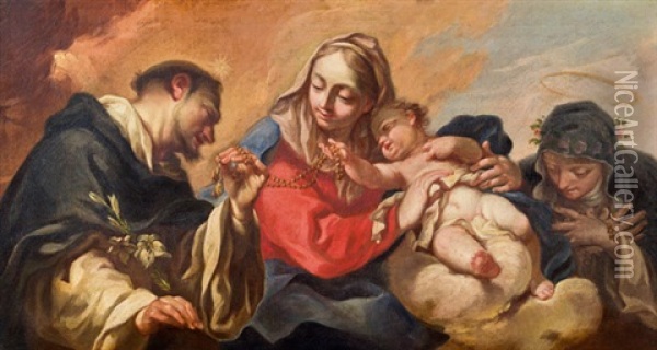 Rosenkranzmadonna Mit Heiligem Dominikus Und Heiliger Katharina Oil Painting - Antonio Balestra