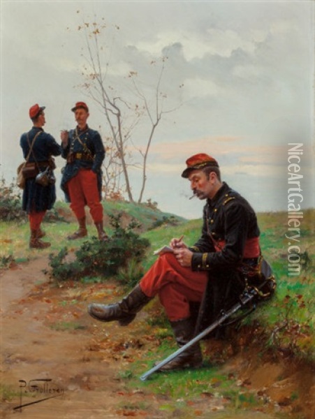 French Soldiers Oil Painting - Paul (Louis Narcisse) Grolleron