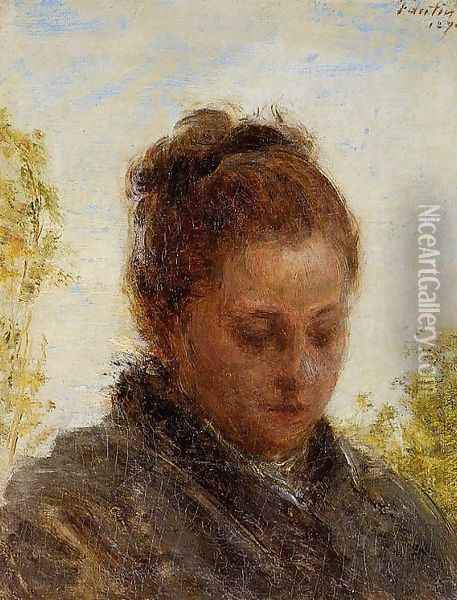 Head of a Young Woman Oil Painting - Ignace Henri Jean Fantin-Latour