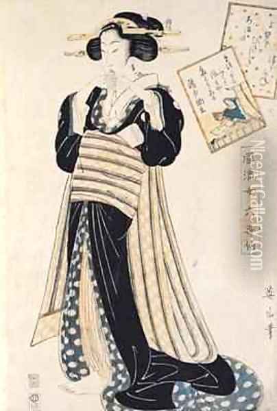 The Poet Sei Shonagon as a Courtesan Oil Painting - Kikukawa Eizan