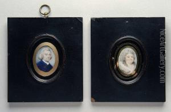 A Miniature Portrait Of Mr Dawson Of Tanfield, In Blue Coat Oil Painting - Edward Miles
