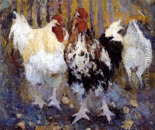 Les Deux Coqs Oil Painting - Marcel Couchaux