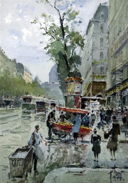 Paris Street Scene Oil Painting - Rene Leverd