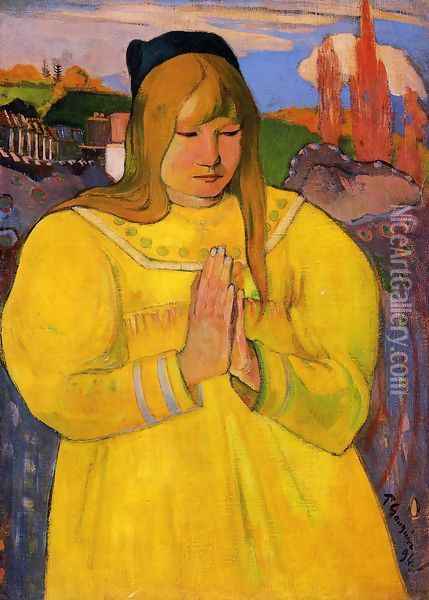 Breton Woman In Prayer Oil Painting - Paul Gauguin