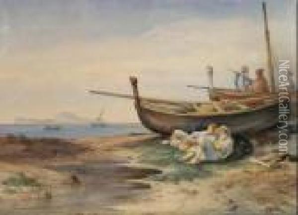 Il Riposo Dei Pescatori Oil Painting - Consalvo Carelli