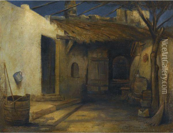 A Courtyard Oil Painting - Polychronis Lembessis