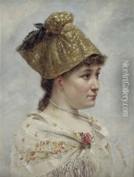 Bildnis Einer Jungen Frau Mit Goldhaube Oil Painting - Joseph Reiner