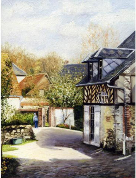 La Maison Normande A Orbec Huile Sur Toile Oil Painting - Louis Jean Marie Atoche