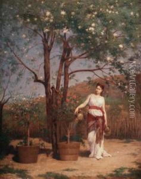Woman In A Spring Garden Oil Painting - Jules-Alexandre Gamba De Preydour