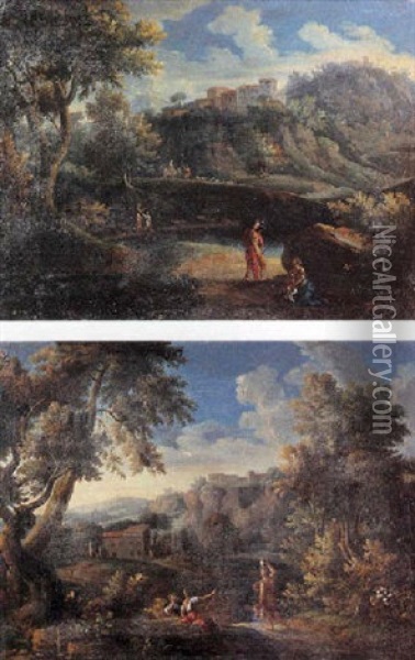 Paysage De La Campagne Romaine Animee De Bergers Oil Painting - Jan Frans van Bloemen